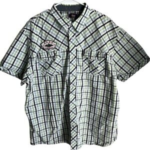 Akoo Men’s Short Sleeve Plaid Western Button-Up Shirt 100% Cotton Size 3X